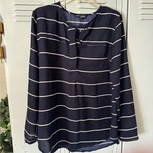 Navy Striped Pop Over Blouse